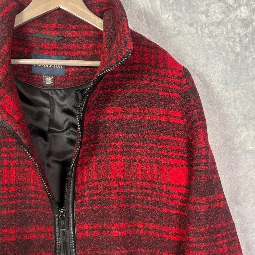 NWT New Pendleton Red Black Plaid Wood Full Zip Jacket Size Large